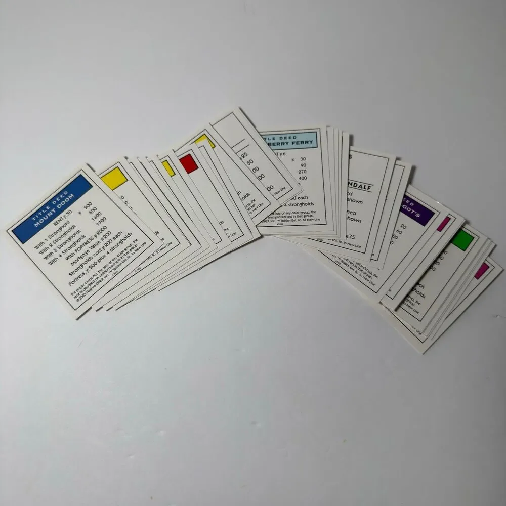 2003 Monopoly Lord of the Rings Trilogy Edition Replacement Title Deed Cards Lot